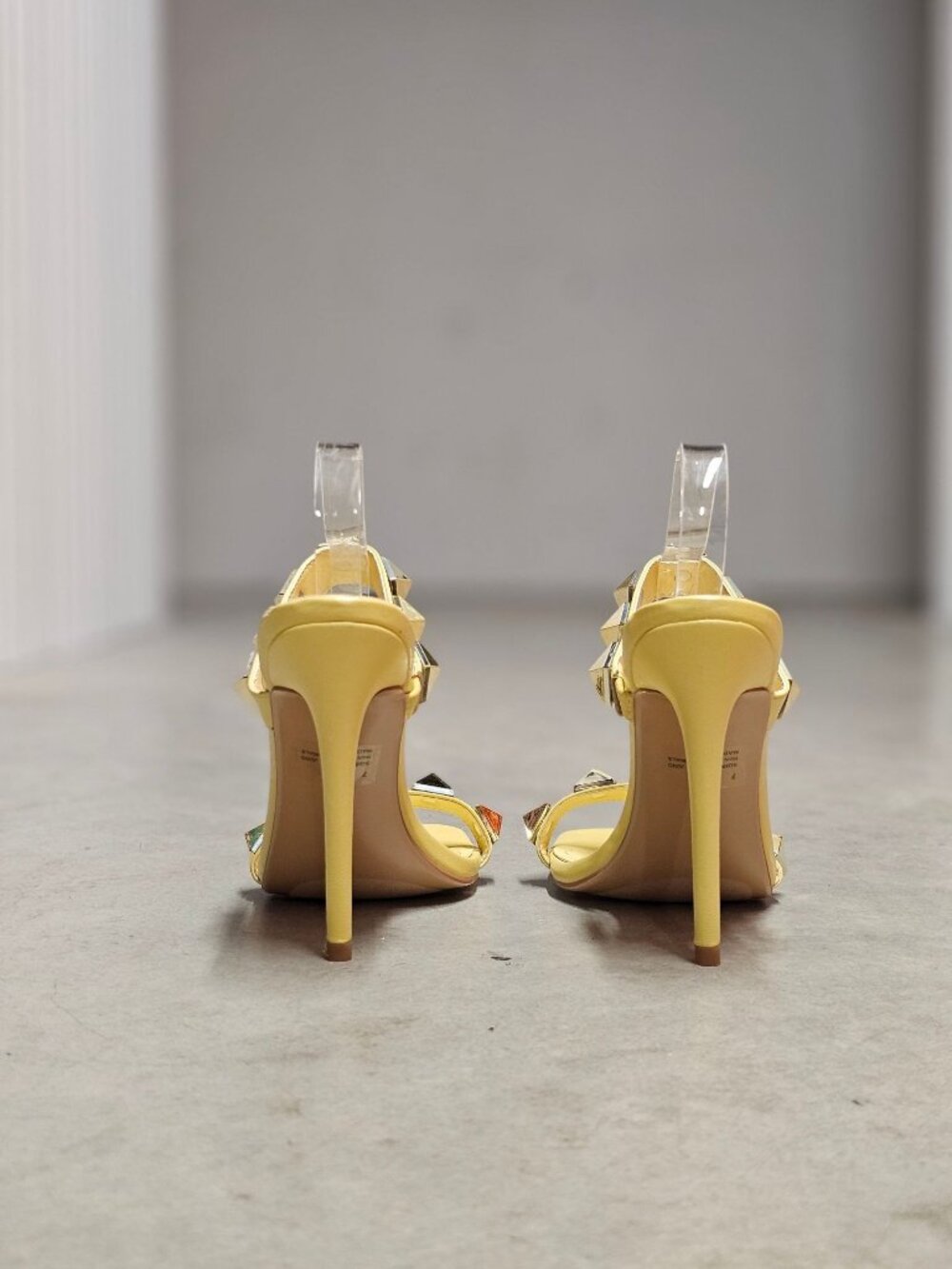 Yellow Studded High Heel Sandals With Straps & Square Toe Design For Women - Picture 5 of 15